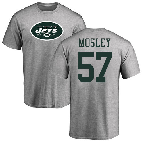 New York Jets Men Ash C.J. Mosley Name and Number Logo NFL Football #57 T Shirt